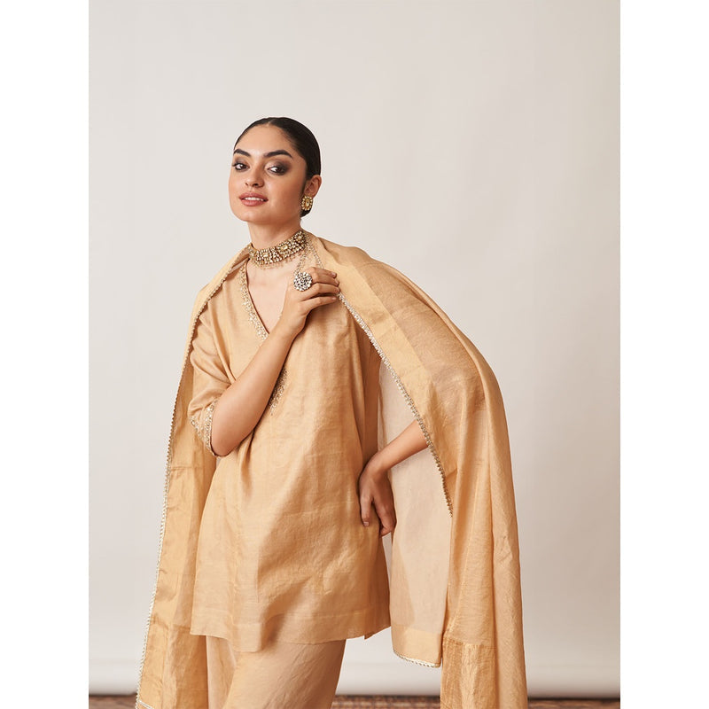 Vaaya Gold Pure Handwoven Silk Kurta with Palazzo (Set of 2)