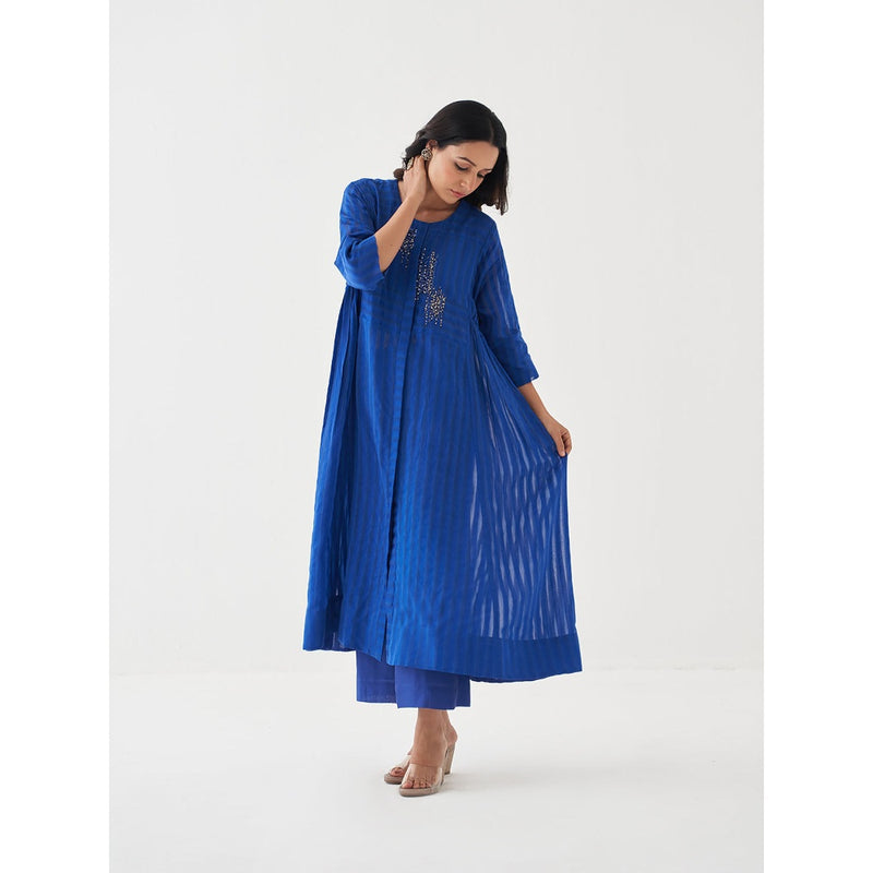 Vaaya Blue Pure Silk Chander Kurta with Pant (Set of 2)