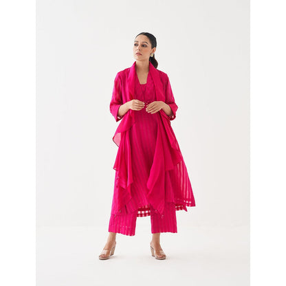 Vaaya Pink Pure Handwoven Silk Kurta with Pant and Scarf (Set of 3)