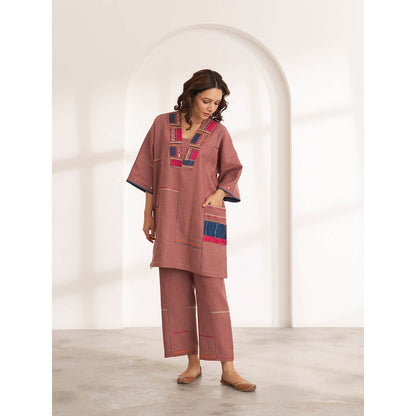 Vaaya The Cinnamon Hemp Embroidered Kurta and Pant (Set of 2)