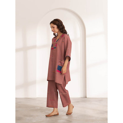 Vaaya The Cinnamon Hemp Embroidered Kurta and Pant (Set of 2)