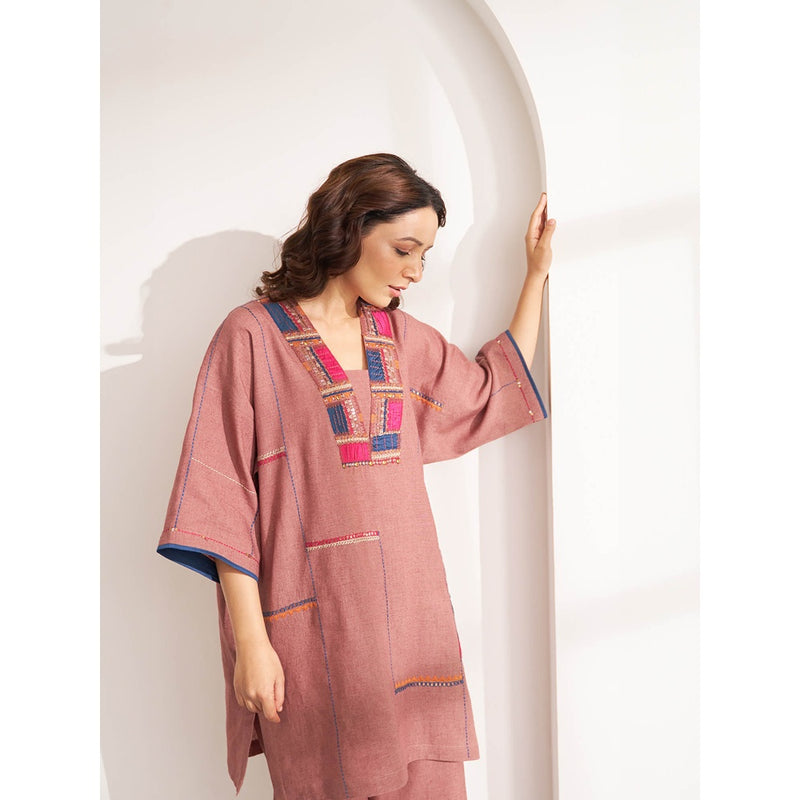 Vaaya The Cinnamon Hemp Embroidered Kurta and Pant (Set of 2)