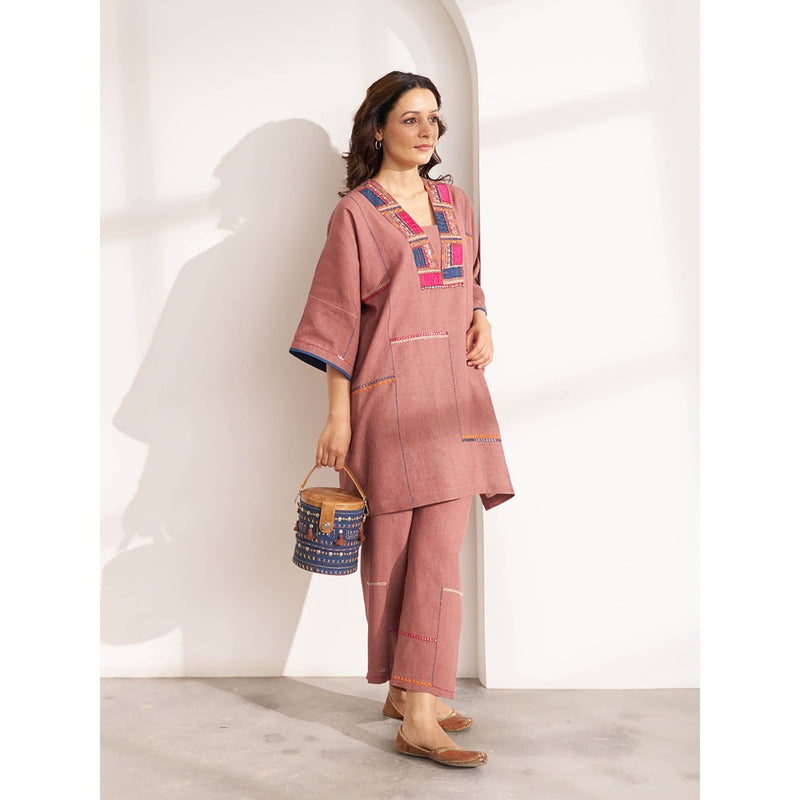 Vaaya The Cinnamon Hemp Embroidered Kurta and Pant (Set of 2)