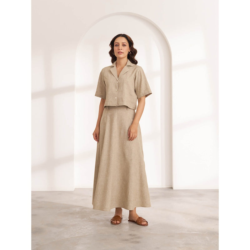 Vaaya Beige Hemp Crop Shirt and Skirt (Set of 2)