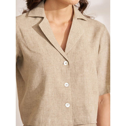 Vaaya Beige Hemp Crop Shirt and Skirt (Set of 2)
