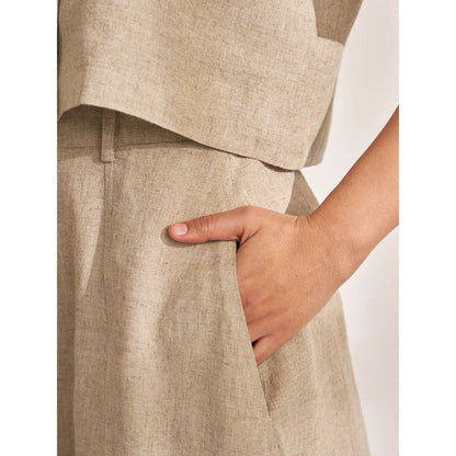Vaaya Beige Hemp Crop Shirt and Skirt (Set of 2)