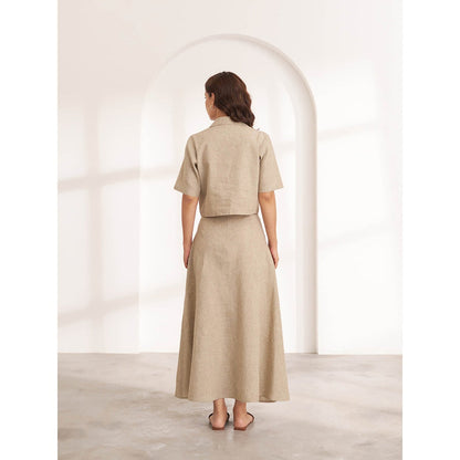 Vaaya Beige Hemp Crop Shirt and Skirt (Set of 2)