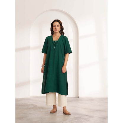 Vaaya Panna Green Handwoven Cotton Kurta With Handwork