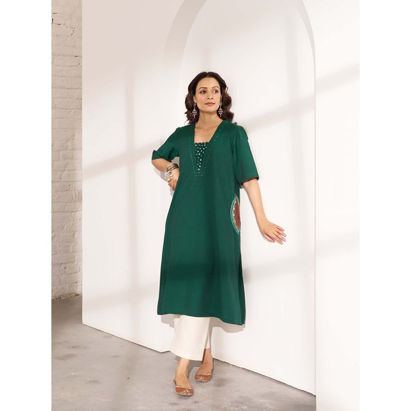 Vaaya Panna Green Handwoven Cotton Kurta With Handwork