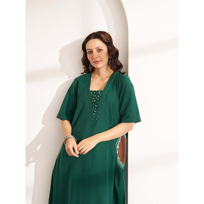 Vaaya Panna Green Handwoven Cotton Kurta With Handwork