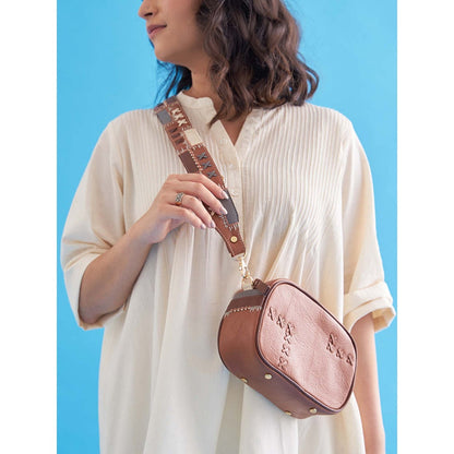 Vaaya Tan Dash & Dot Crossbody Sling Bag With Detachable Straps