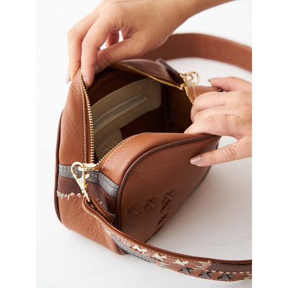 Vaaya Tan Dash & Dot Crossbody Sling Bag With Detachable Straps