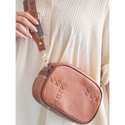 Vaaya Tan Dash & Dot Crossbody Sling Bag With Detachable Straps