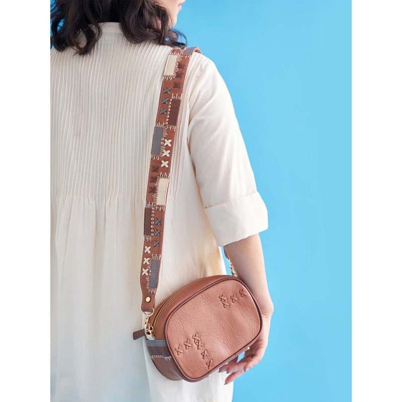 Vaaya Tan Dash & Dot Crossbody Sling Bag With Detachable Straps