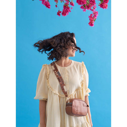 Vaaya Tan Dash & Dot Crossbody Sling Bag With Detachable Straps