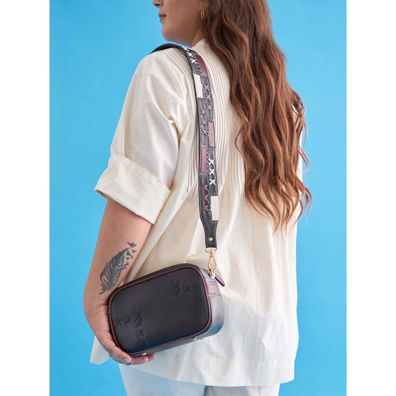 Vaaya Black Dash & Dot Crossbody Sling Bag With Detachable Straps