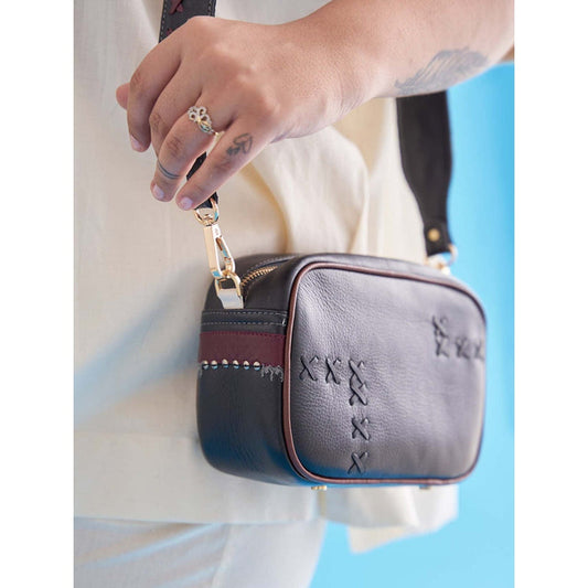 Vaaya Black Dash & Dot Crossbody Sling Bag With Detachable Straps