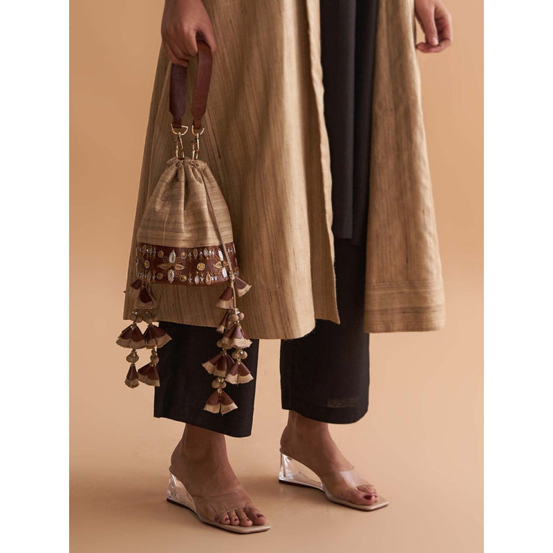 Vaaya Beige The Veda Potli Bag With Detachable Straps