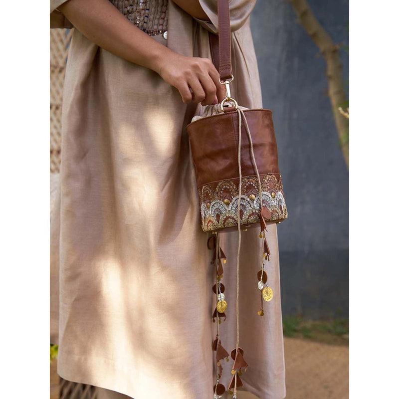 Vaaya Brown The Amala Bucket Potli Bag With Detachable Straps