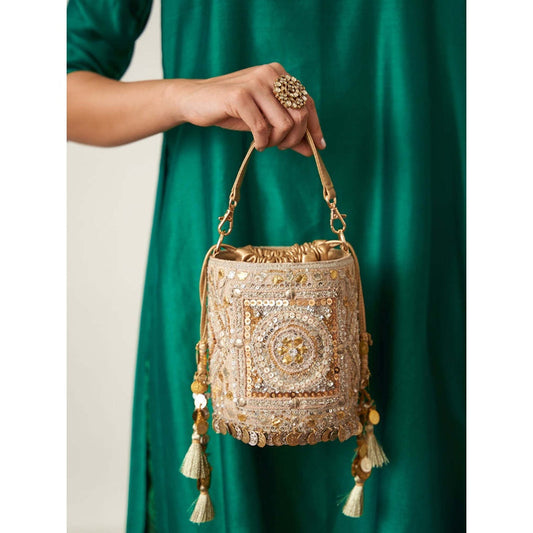 Vaaya Gold The Maharani Potli Bag With Detachable Straps