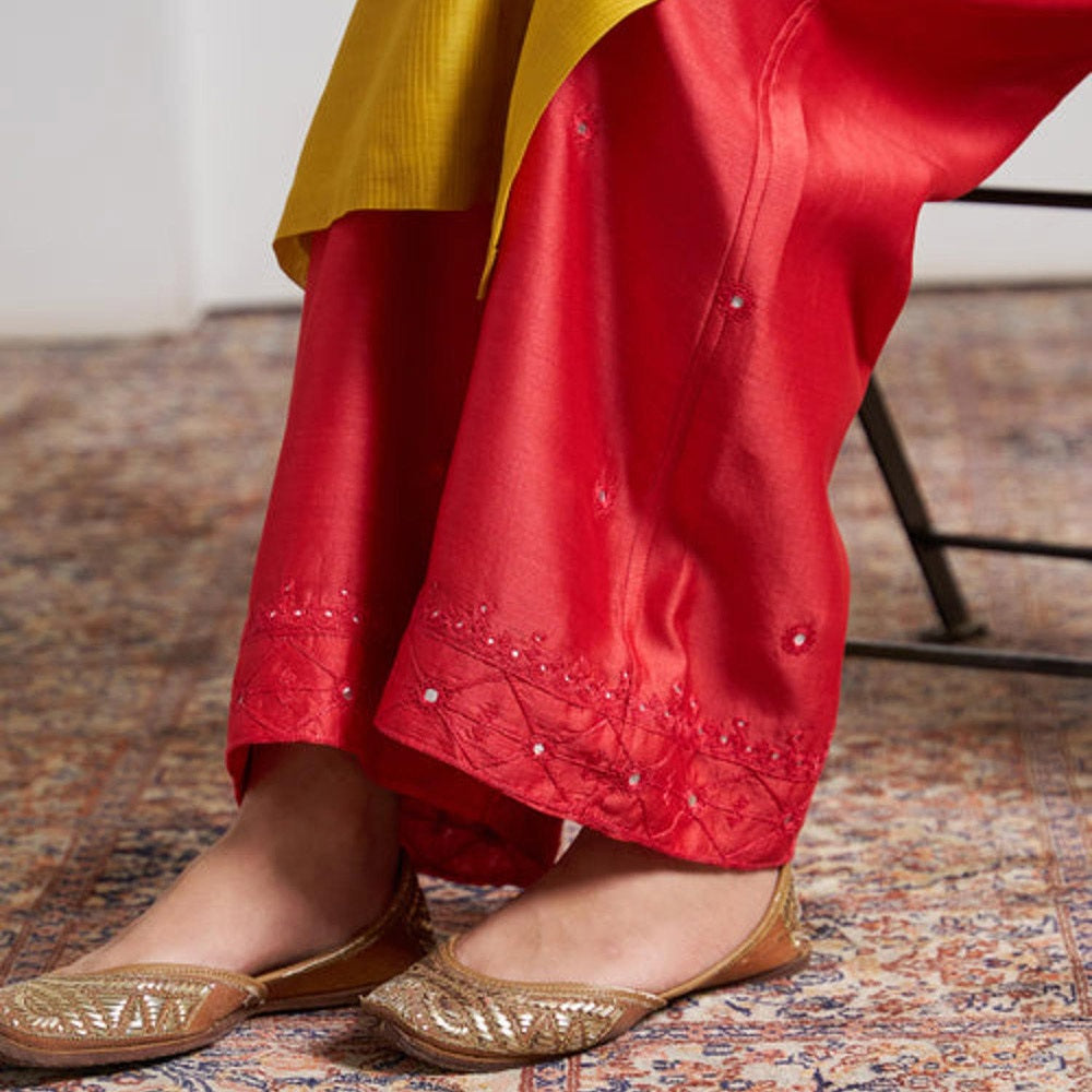 Vaaya Red Silk Chanderi Pants with Handwork