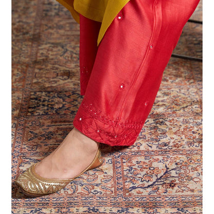 Vaaya Red Silk Chanderi Pants with Handwork