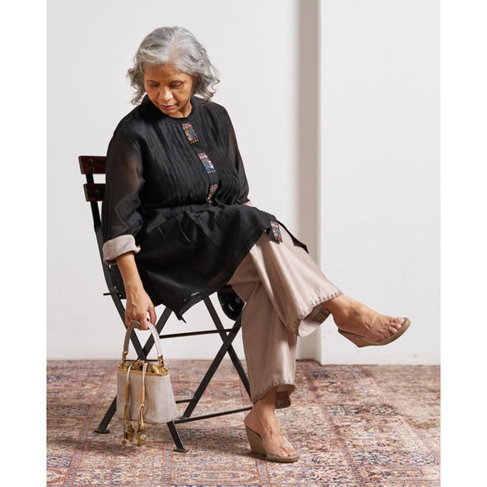 Vaaya Grey Silk Chanderi Pants with Handwork