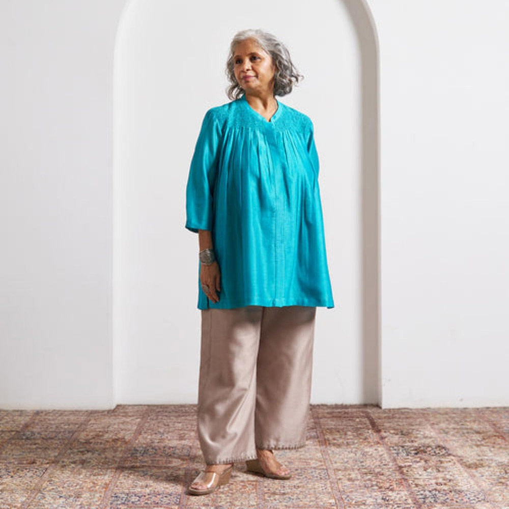 Vaaya Grey Silk Chanderi Pants with Handwork