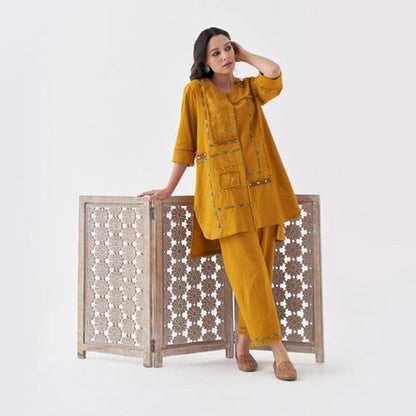 Vaaya Sun Yellow Handwoven Cotton with Handwork Co-Ord Set