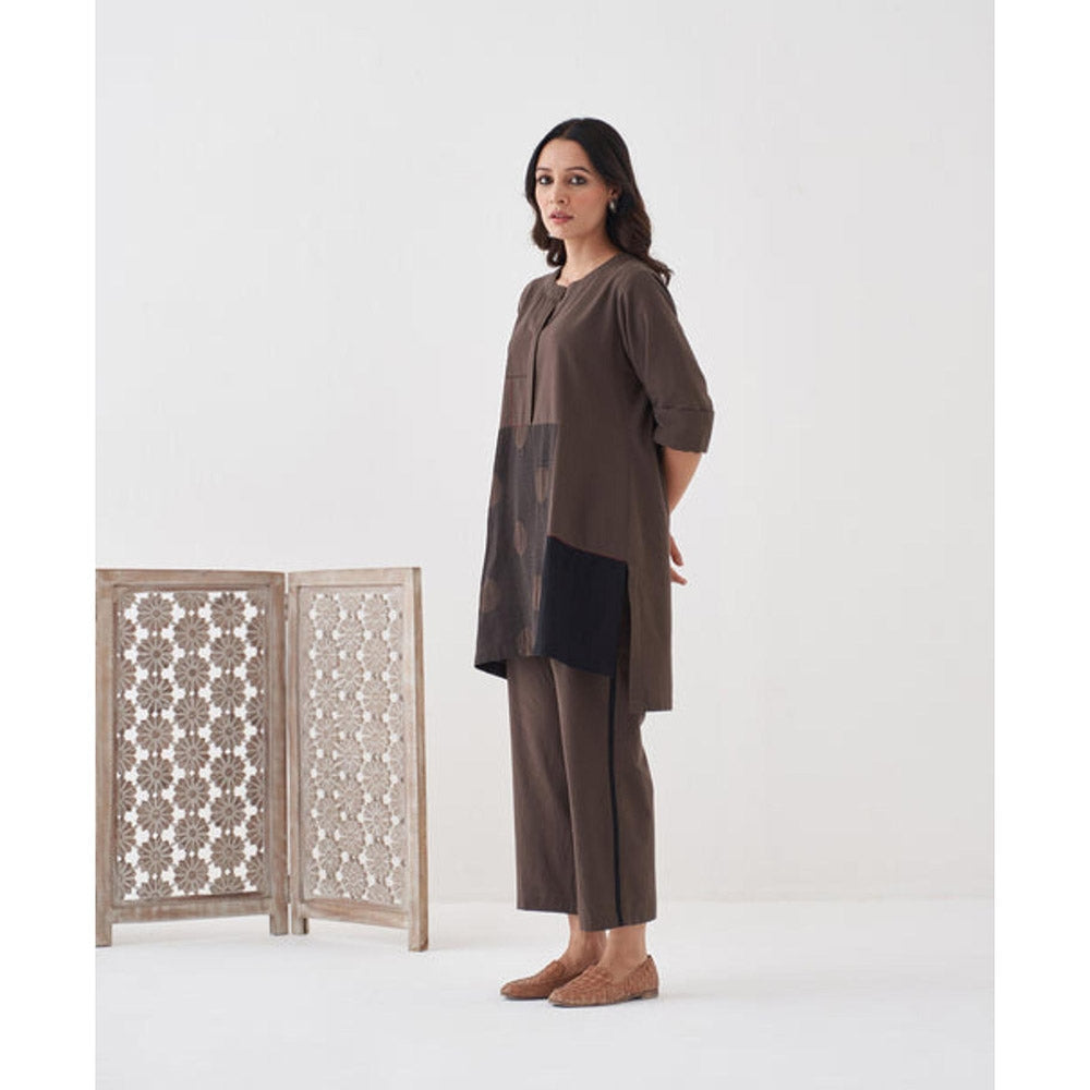 Vaaya Ash Brown and Black Polka Handwoven Cotton Co-Ord Set