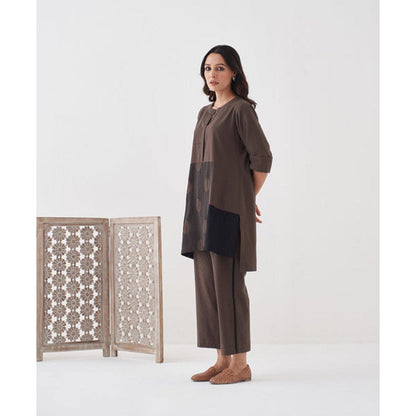 Vaaya Ash Brown and Black Polka Handwoven Cotton Co-Ord Set