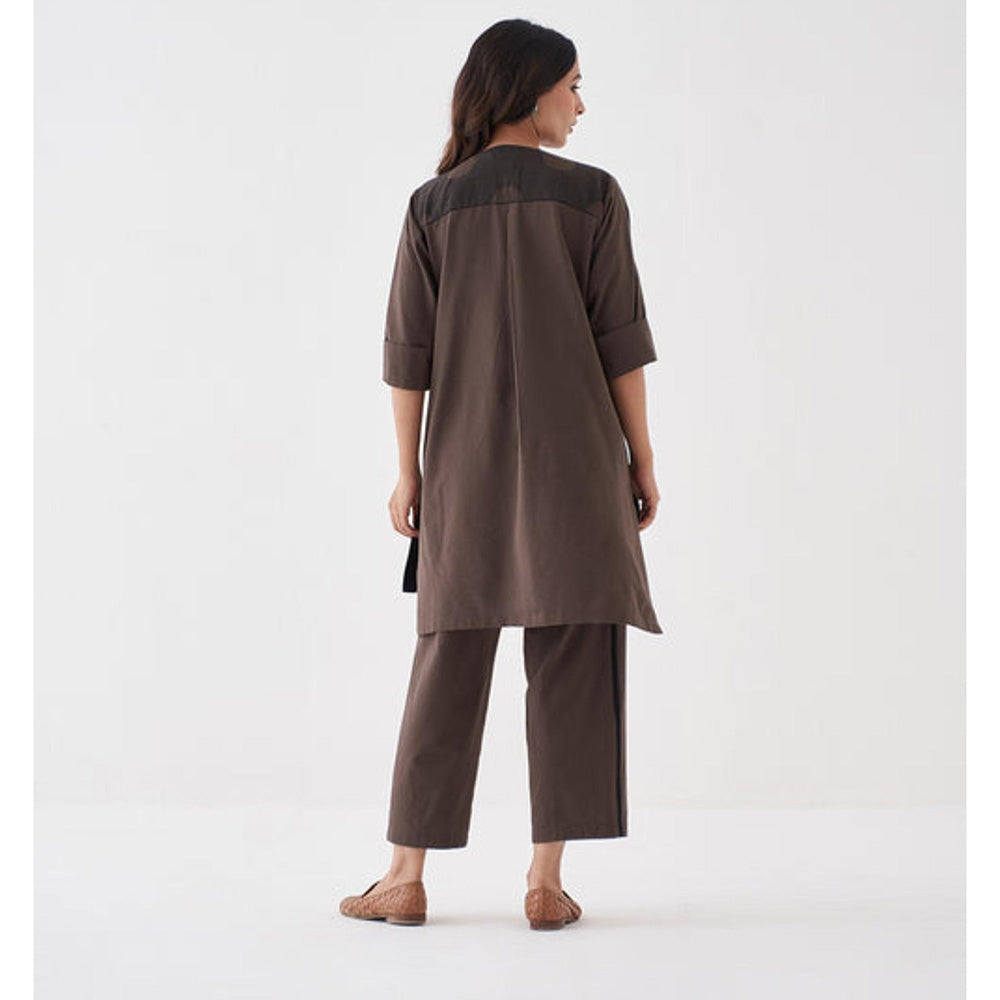 Vaaya Ash Brown and Black Polka Handwoven Cotton Co-Ord Set