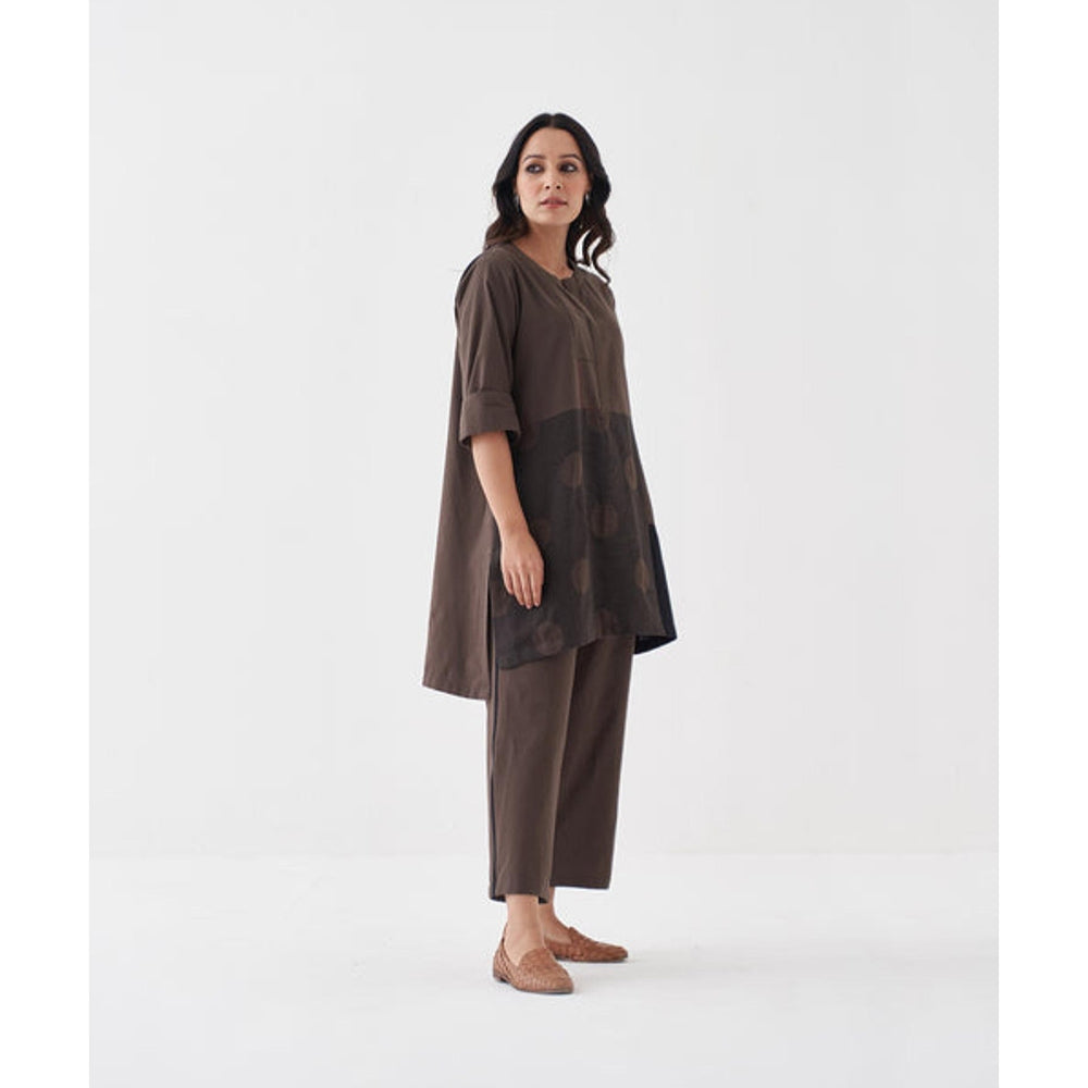 Vaaya Ash Brown and Black Polka Handwoven Cotton Co-Ord Set