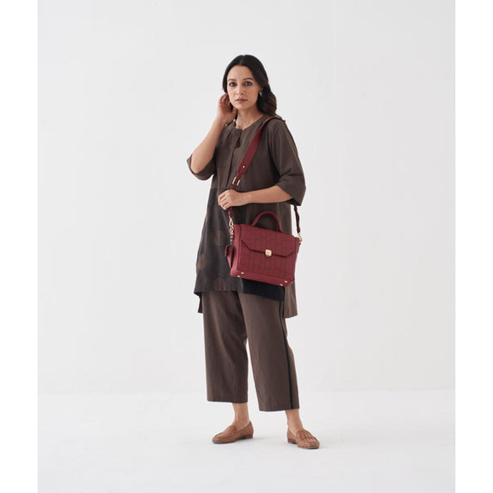 Vaaya Ash Brown and Black Polka Handwoven Cotton Co-Ord Set