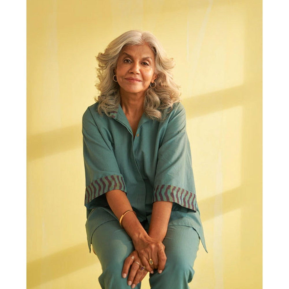 Vaaya Teal Blue Handwoven Cotton and Ikat Co-Ord Set