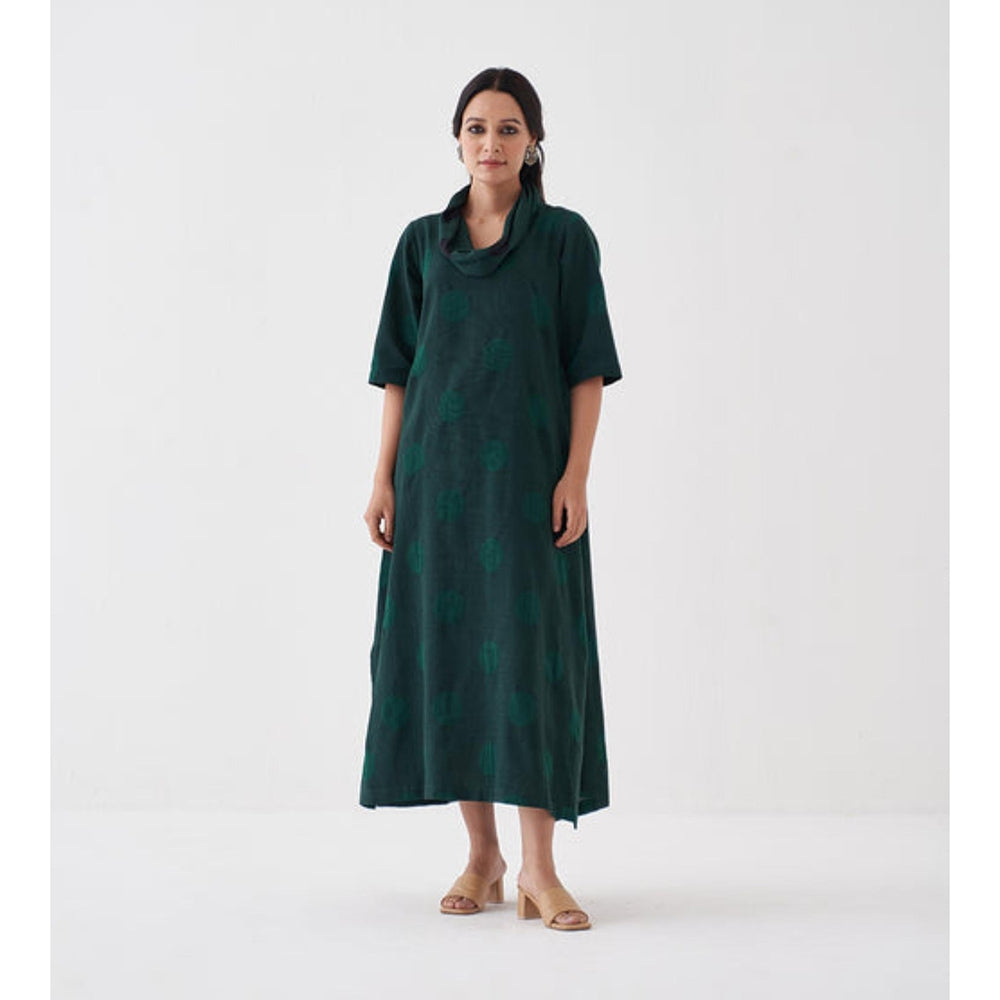Vaaya Emerald and Black Polka Dot Cowl Neck Maxi Dress