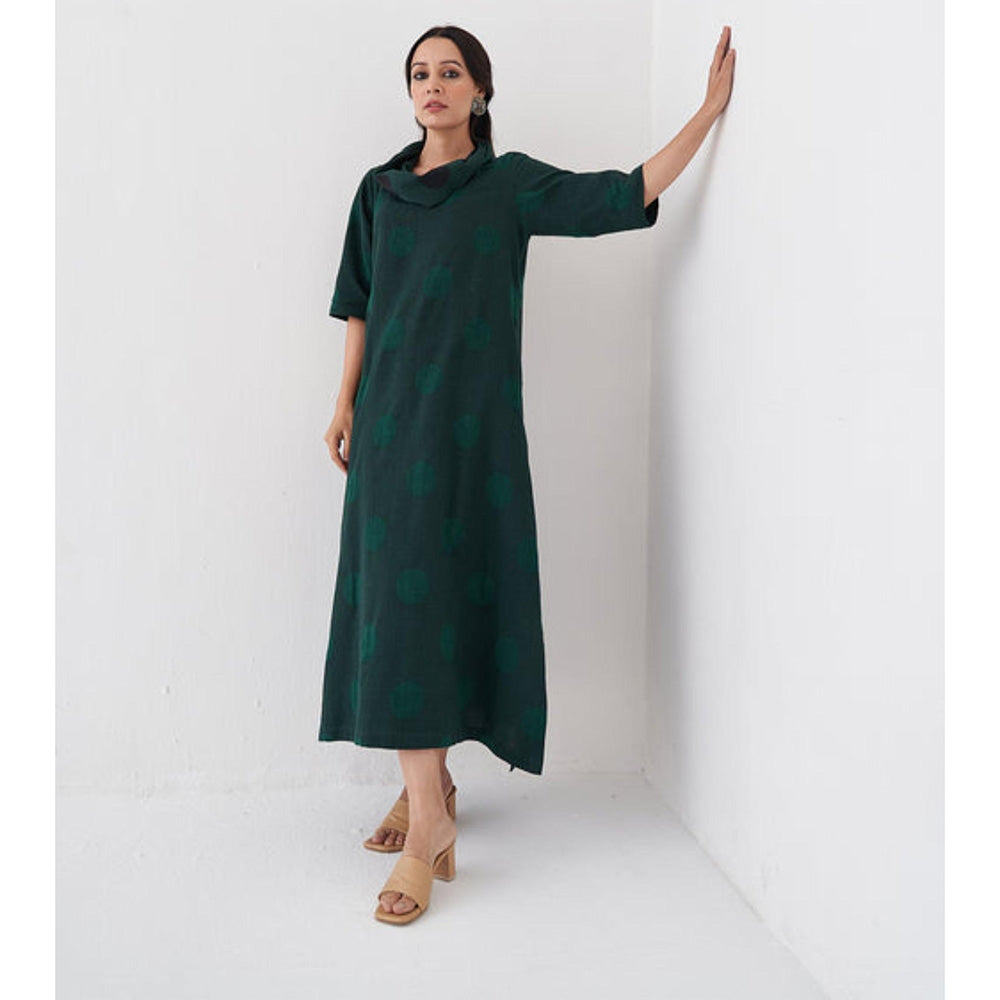 Vaaya Emerald and Black Polka Dot Cowl Neck Maxi Dress