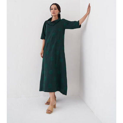 Vaaya Emerald and Black Polka Dot Cowl Neck Maxi Dress