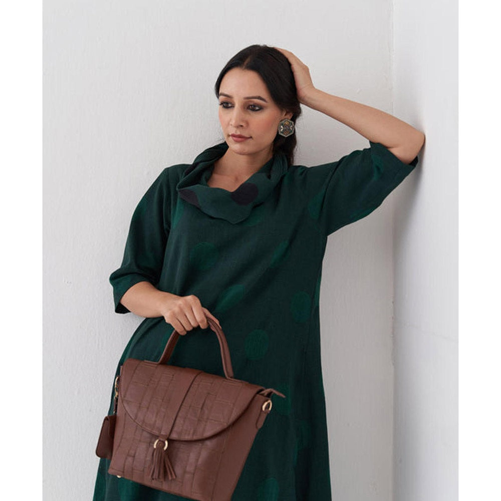 Vaaya Emerald and Black Polka Dot Cowl Neck Maxi Dress