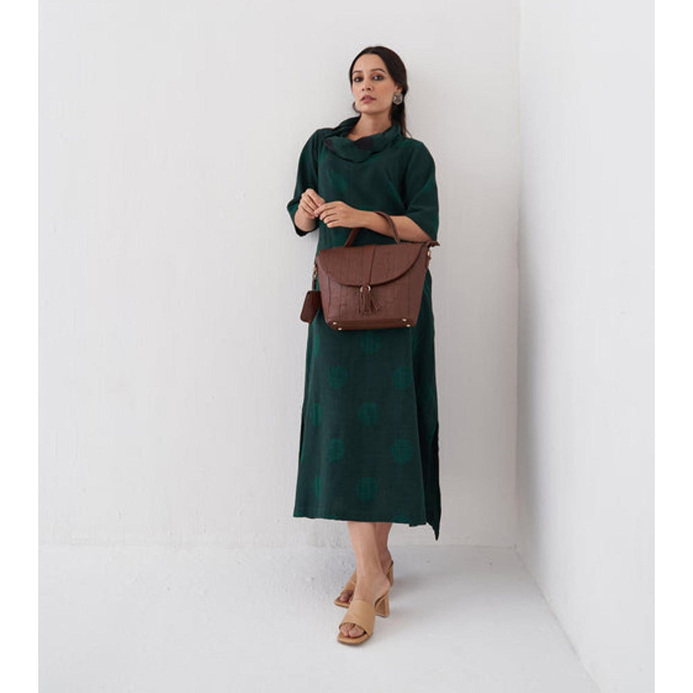 Vaaya Emerald and Black Polka Dot Cowl Neck Maxi Dress