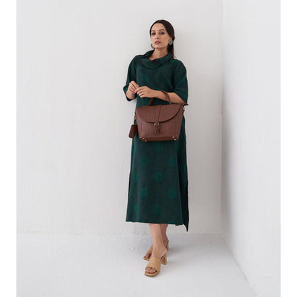 Vaaya Emerald and Black Polka Dot Cowl Neck Maxi Dress