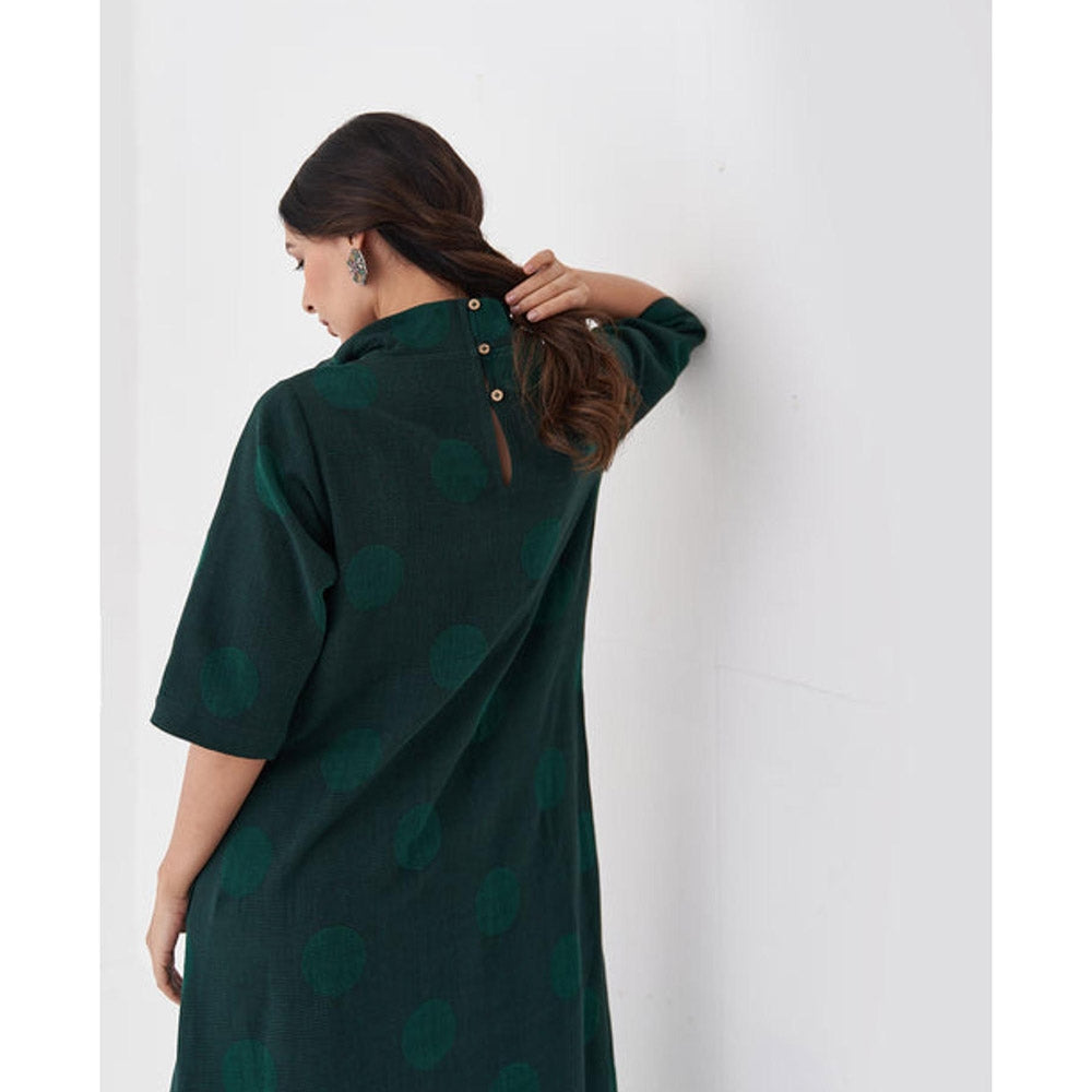 Vaaya Emerald and Black Polka Dot Cowl Neck Maxi Dress