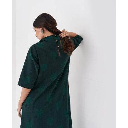 Vaaya Emerald and Black Polka Dot Cowl Neck Maxi Dress