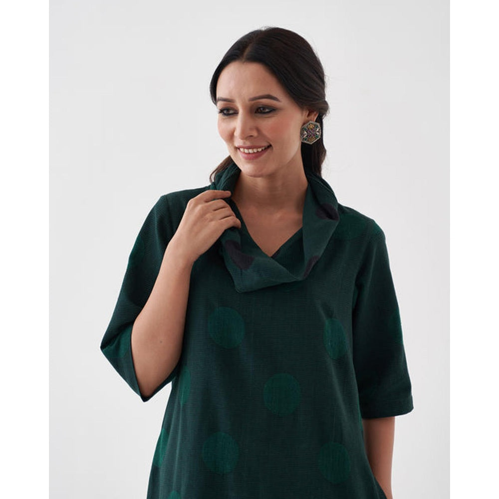 Vaaya Emerald and Black Polka Dot Cowl Neck Maxi Dress