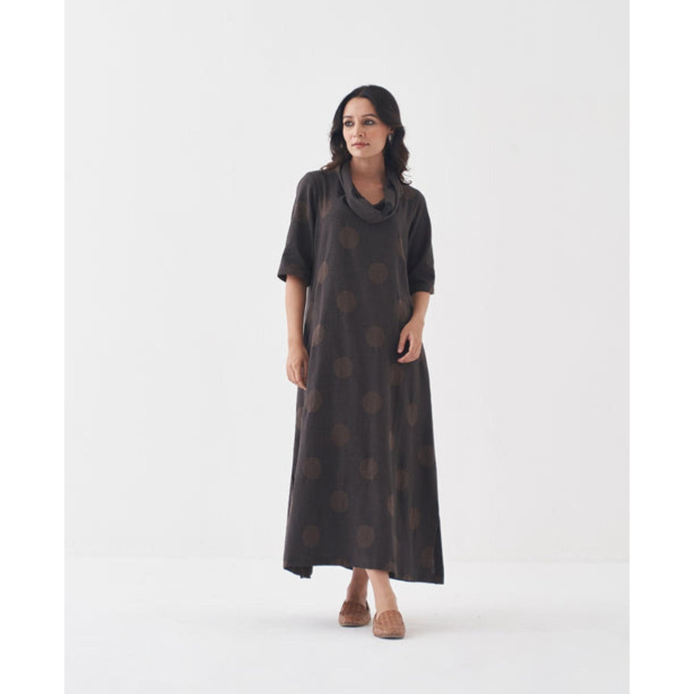 Vaaya Fawn and Black Polka Dot Cowl Neck Maxi Dress