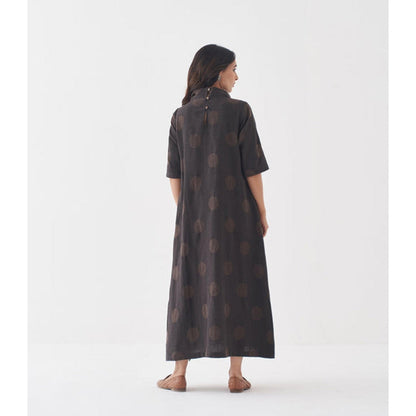 Vaaya Fawn and Black Polka Dot Cowl Neck Maxi Dress