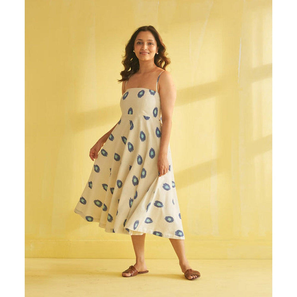 Vaaya Dotty Blue Strappy Midi Dress