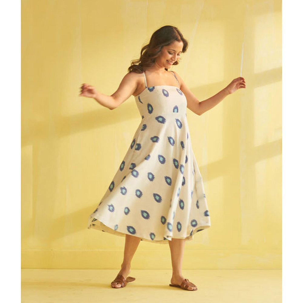 Vaaya Dotty Blue Strappy Midi Dress