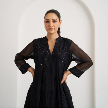 Vaaya The Twilight Black Mul Chanderi Mini Dress