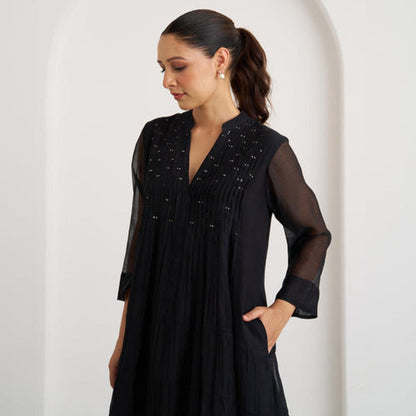 Vaaya The Twilight Black Mul Chanderi Mini Dress